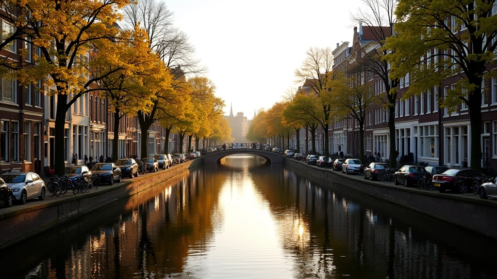 Uitzicht over de Herengracht met karakteristieke zeventiende-eeuwse huizen en spiegelend water