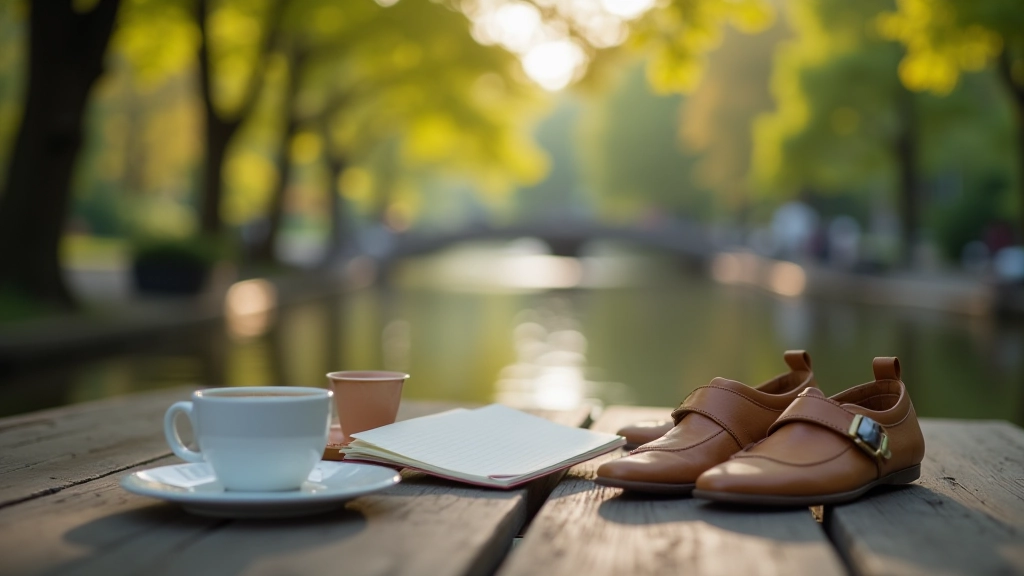 Comfortabele wandelschoenen en kaart op een tafel met koffie