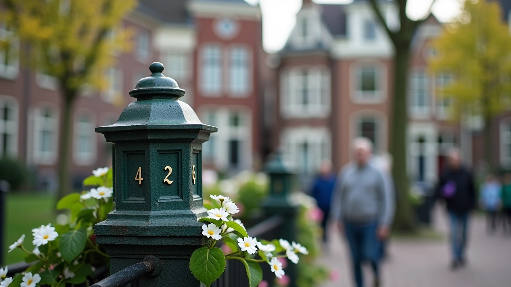 Detailzicht van Amsterdam gevelstenen met huisnummers en ornamenten
