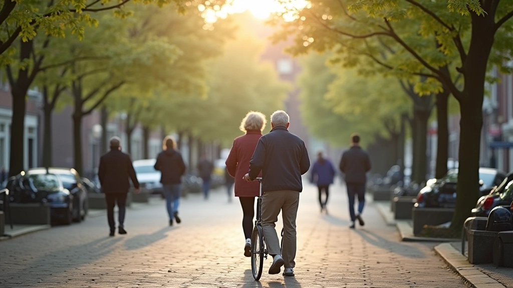Voeten van ouder echtpaar op droge stenen kade van Amsterdam, stabiele houding op veilige loopoppervlak
